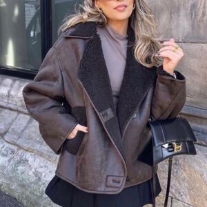 Zara shearling leather jacket